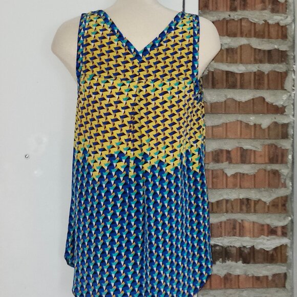 Marc by Marc Jacobs Tank Top Womens M Gold Blue Pinwheel Tunic Silk Medium - Picture 1 of 7